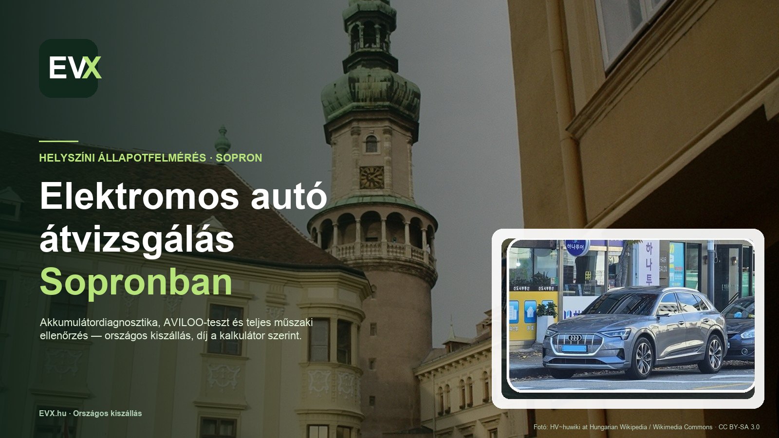 Sopron — országos kiszállású elektromos autó átvizsgálás és állapotfelmérés Sopronban és környékén.