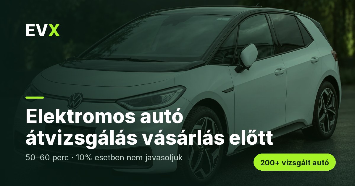 Elektromos autó vásárlás előtti átvizsgálása a vevő jelenléte nélkül, az EVX márkajelével.